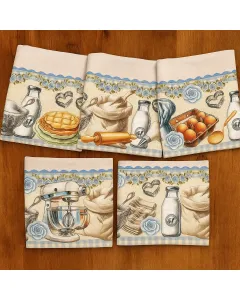 Panos de Prato Doce Azul II - 100% Algod&atilde;o