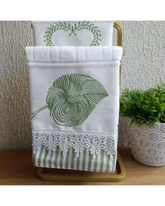Toalha de Lavabo Folha/Listras- 30x45cm